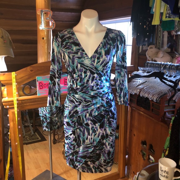 NEW London Times purple & turquoise Sexy low cut dress - Picture 7 of 12